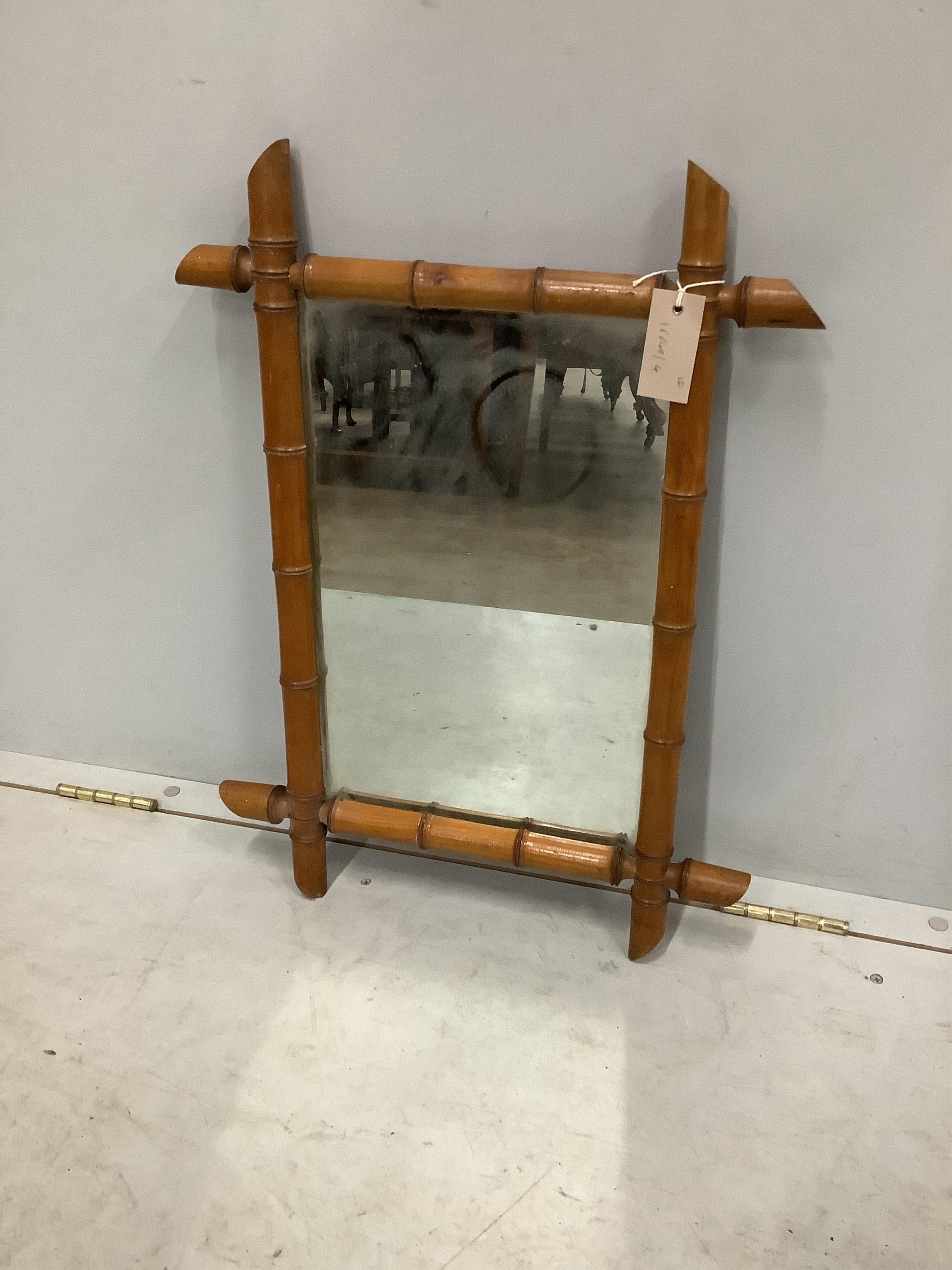 Two late 19th century French rectangular simulated bamboo wall mirrors, larger width 45cm, height 63cm. Condition - fair